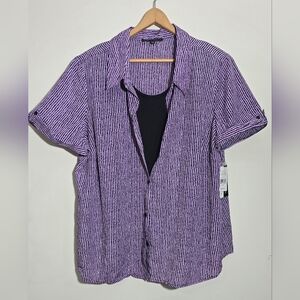 Sara Michelle Womens Casual Purple and Black Striped Shirt NWT 3X